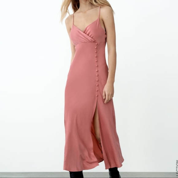 Zara Dresses & Skirts - Zara Dusty Rose Slip Midi Dress